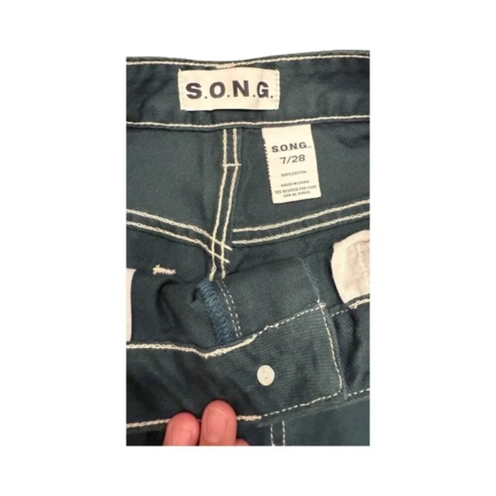 S.O.N.G. Teal Wide-Leg Jeans | Y2K Streetwear | Alt Utility Denim | Size 28 - Picture 3 of 8